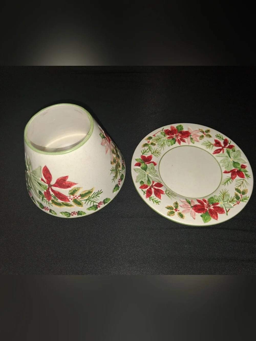 Yankee Candle Christmas Poinsettia Candle Jar Shade Topper And Plate